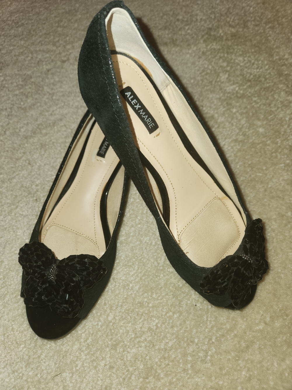 Alex Marie Black Floral Applique Ballet Flats